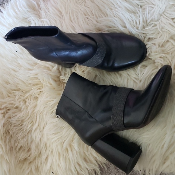 BRUNELLO CUCINELLI Leather Monili Chain Strap Chunky Ankle Boots black size 37 - Picture 11 of 12